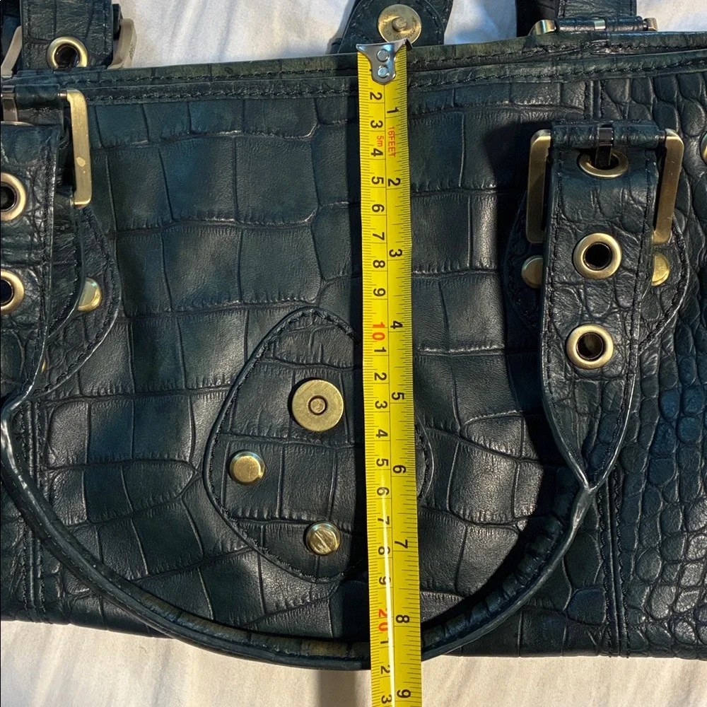 Rafe Dark Green Croc-Embossed Handbag with Gold Accents - Picture 6 of 7